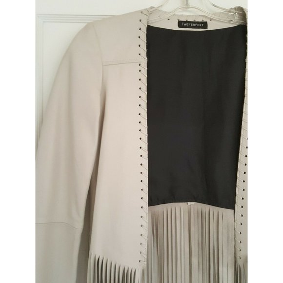 The Perfext NEW W Tags $1495 Women's Open Front Fringed Leather Jacket Size XS - Picture 6 of 9